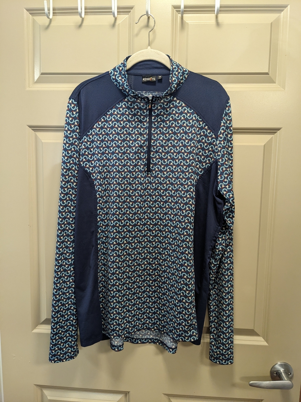 Kerrits Equestrian Riding 1/4 Zip Blue Patterned Sun Protection Shirt Size 1X